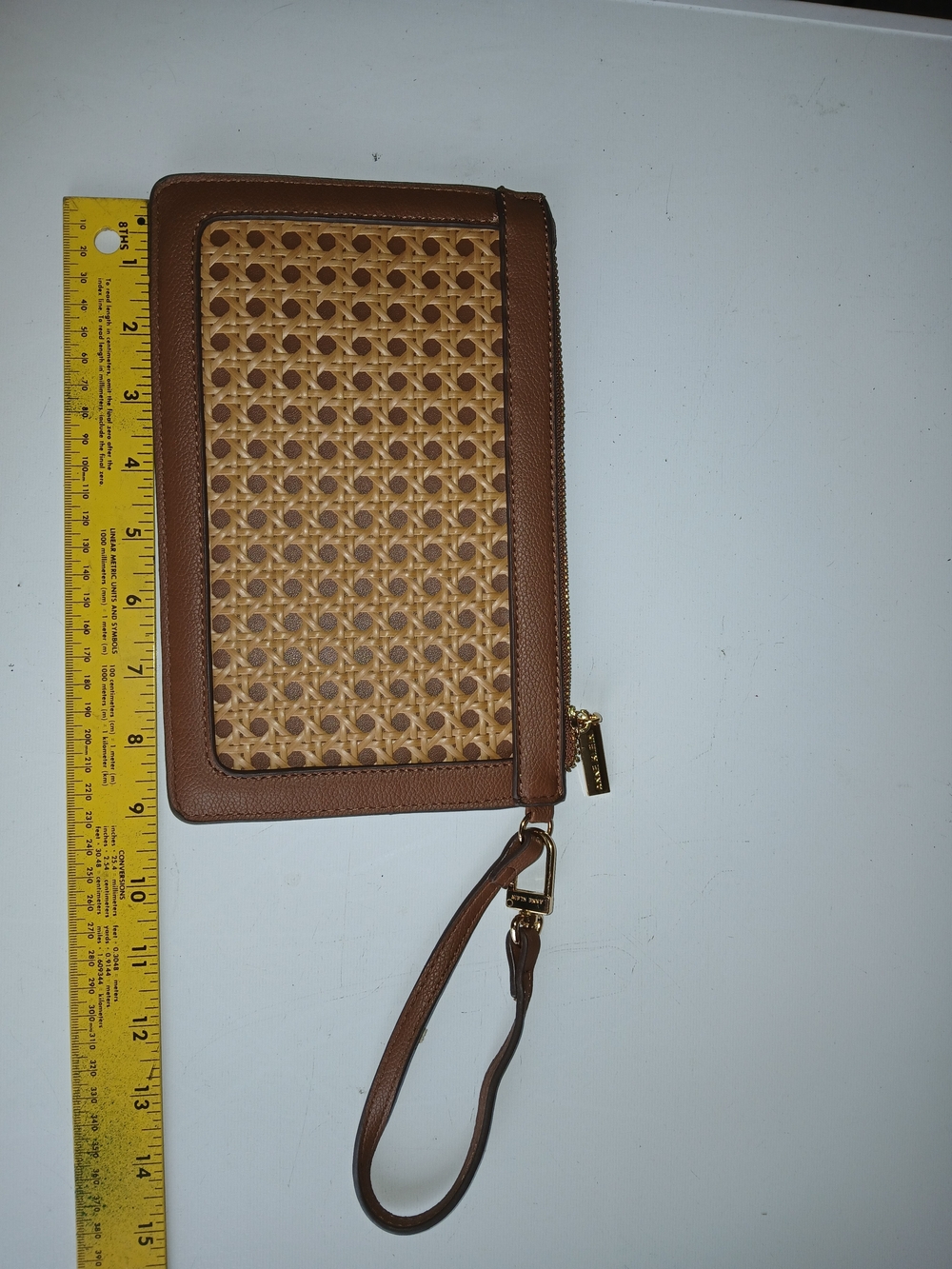 Anne Klein Rattan Woven Brown Clutch Purse Bag Oversized Wristlet Boho Chic